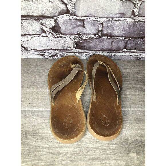 Olukai Kapehe Luana Gold Leather Beach Flip Flops Sandals Women’s Sz 9M US/39EU - Picture 4 of 16